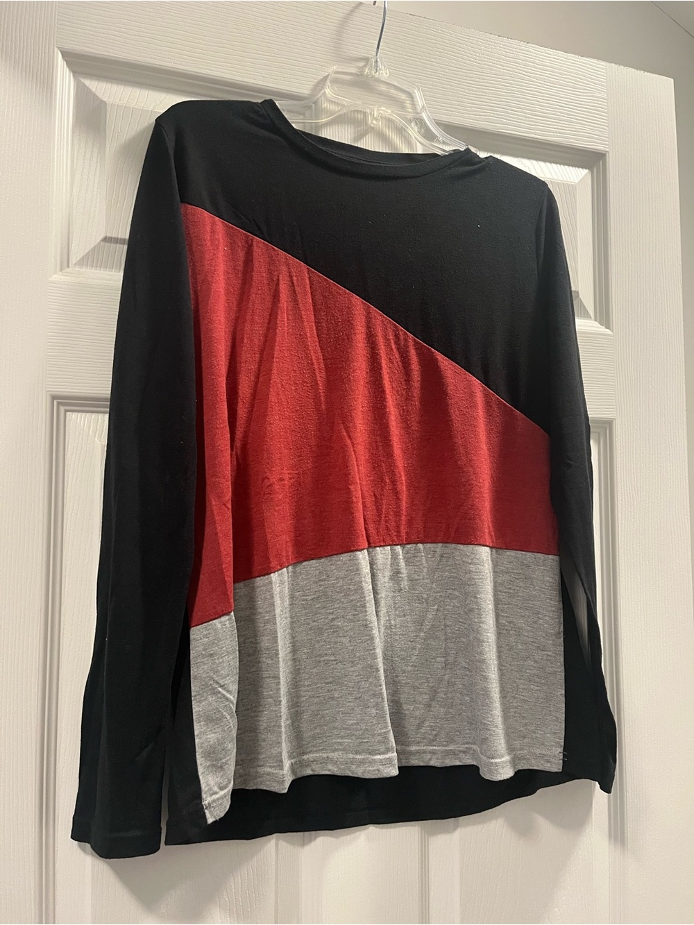 Long Sleeve Colorblock Tee - Black, Red & Gray